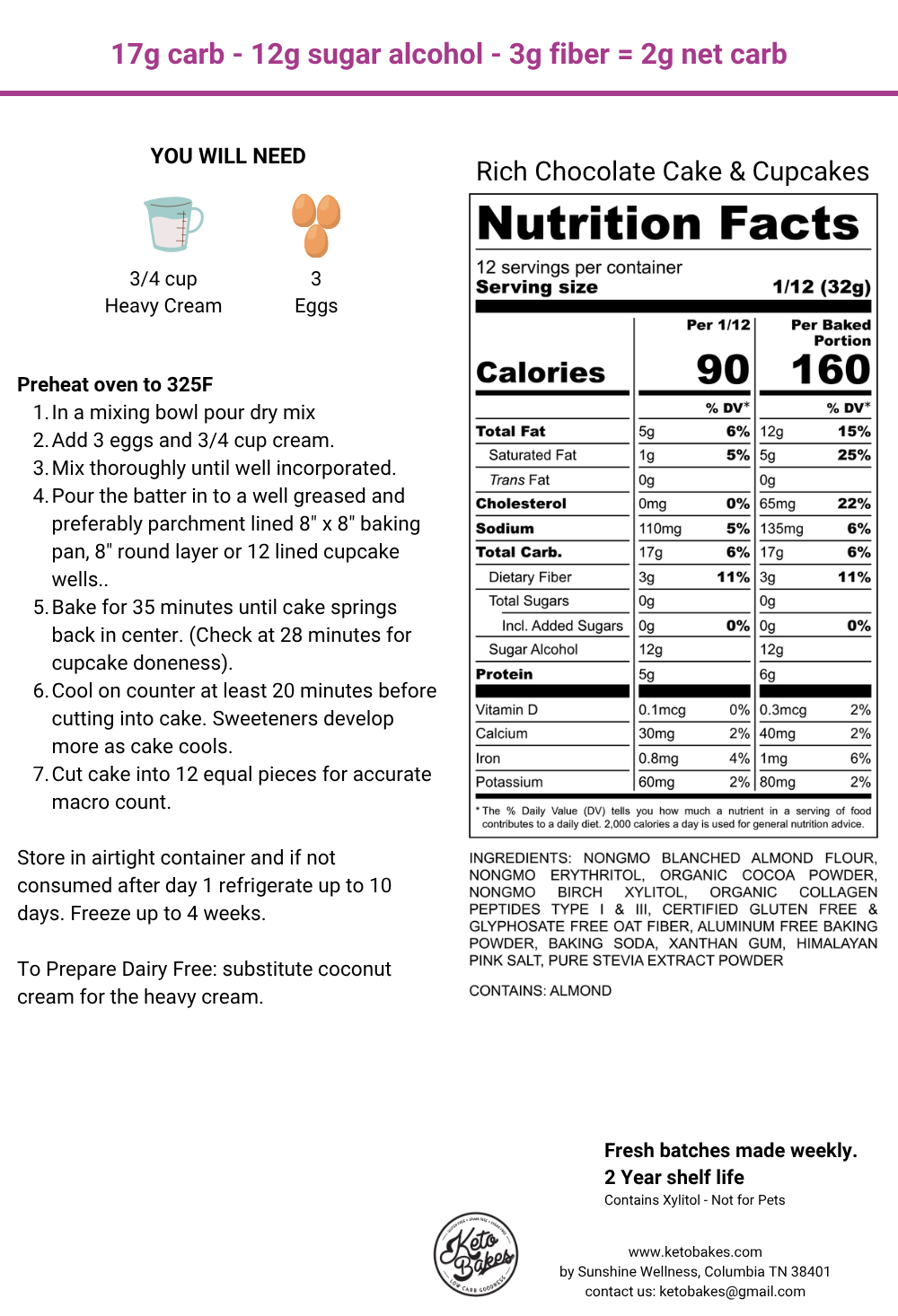 Rich Chocolate Cake & Cupcakes Mix - 2g net carbs